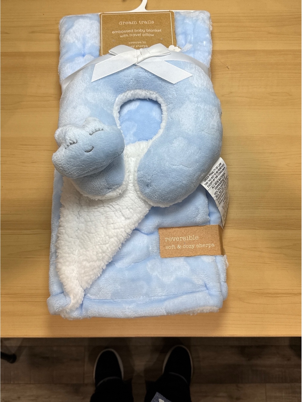Cuddle Time Baby Blanket Travel Set Neck Rest Baby Blue Soft Plush Sherpa